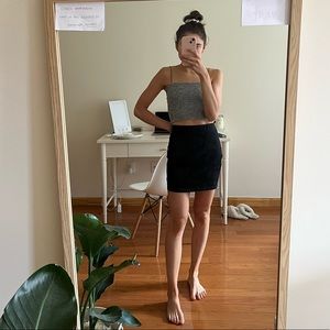 High Waisted Black Denim Panel Mini Skirt